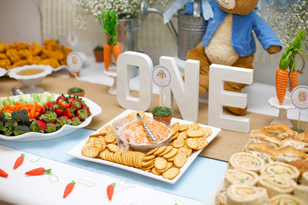 peter rabbit themed first birthday party