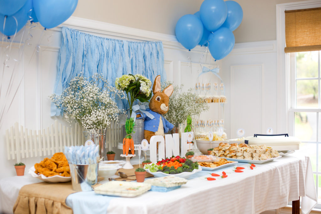 peter rabbit themed first birthday party decor