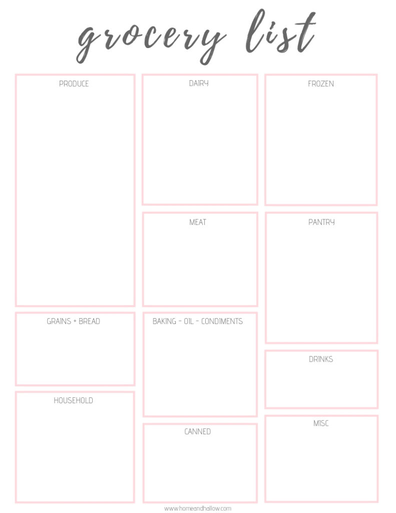 Printable Meal Planner + Grocery List - Home and Hallow Throughout Menu Planner With Grocery List Template