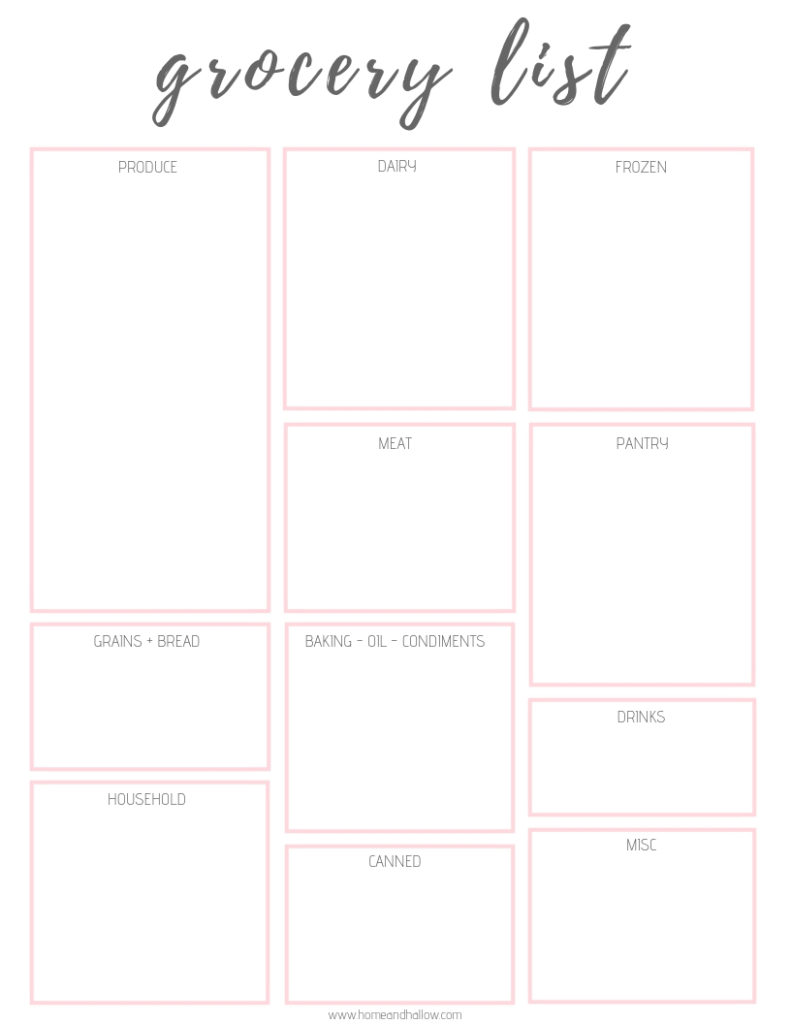 printable meal planner grocery list home and hallow