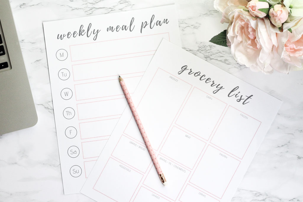 downloadable free printable weekly meal planner and grocery shopping list