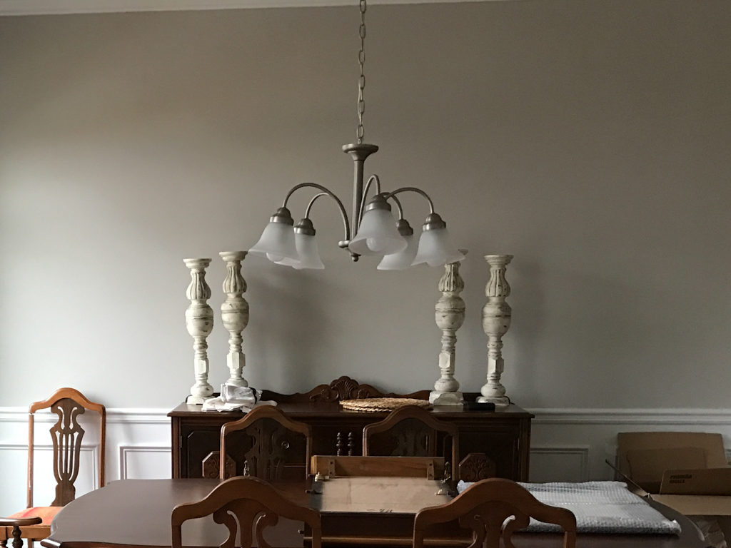 DIY gold spray painted chandelier