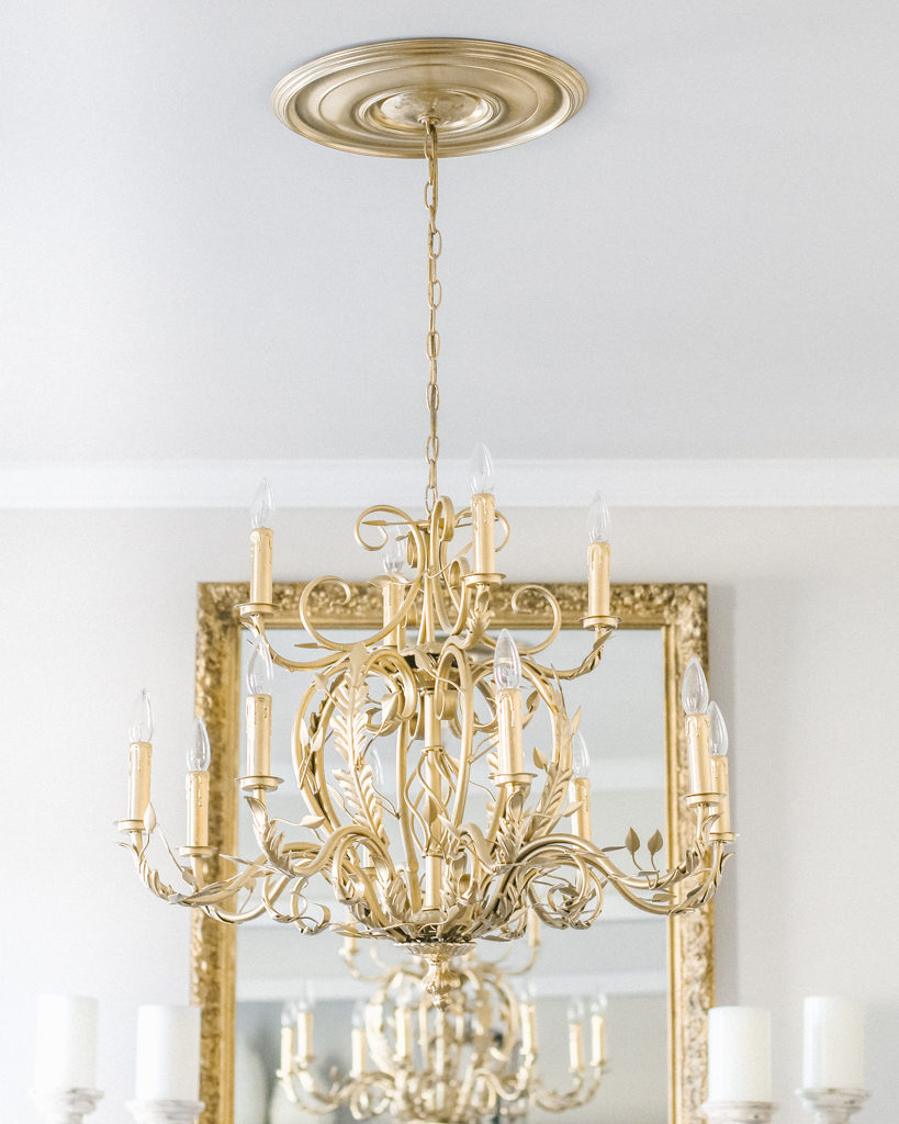 DIY gold spray painted chandelier