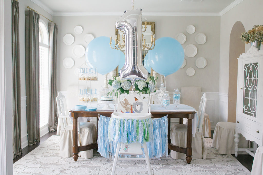 elegant blue and white fist birthday party