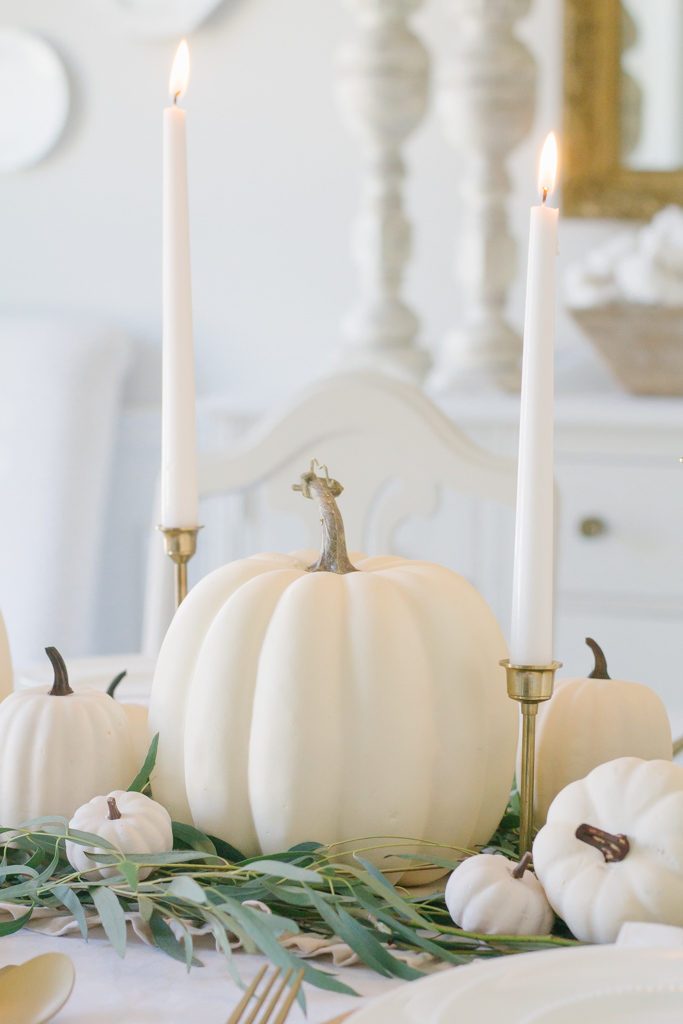 neutral fall tablescape white pumpkins