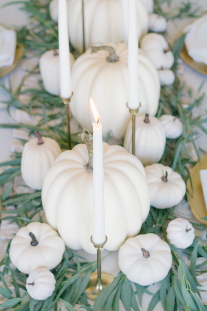 neutral fall tablescape white pumpkins