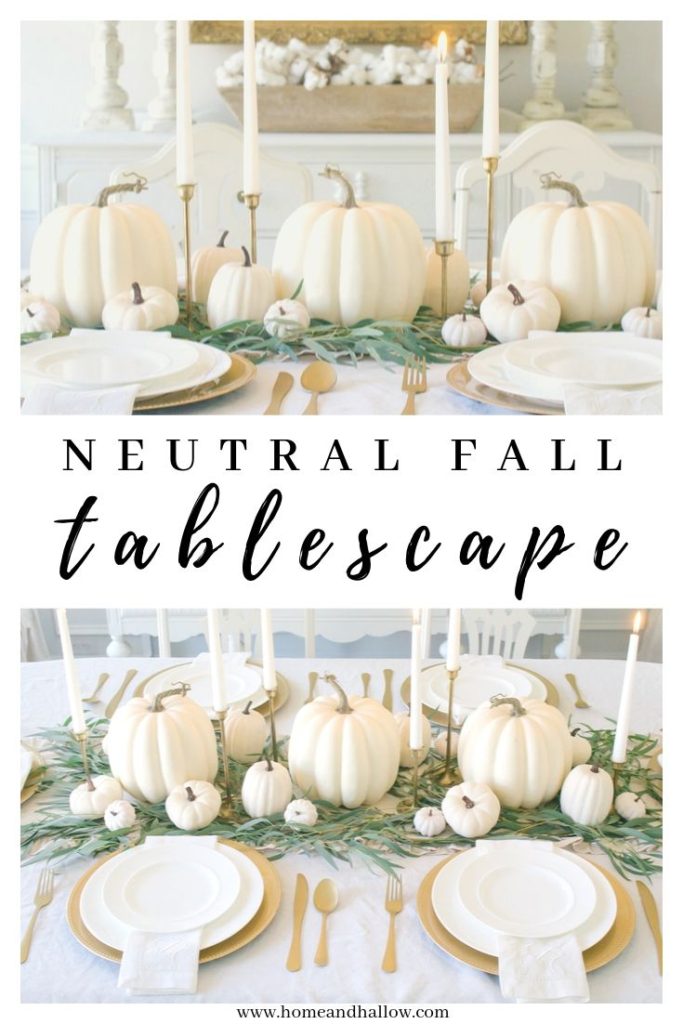 neutral fall tablescape white pumpkins