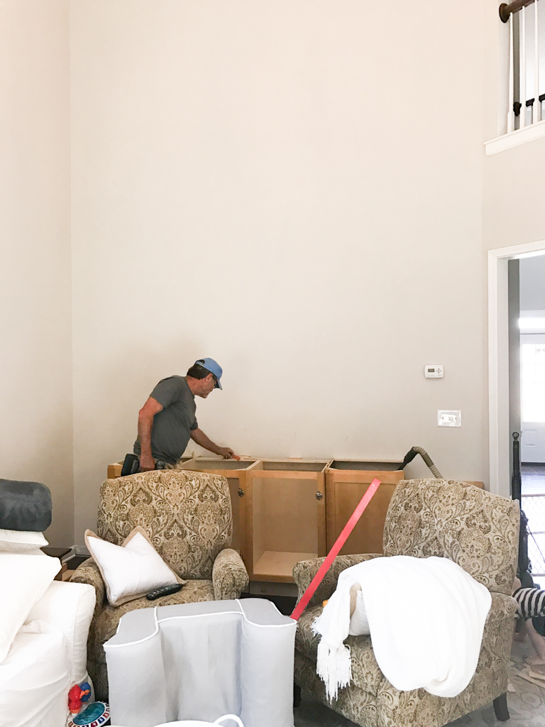 installing base cabinets for DIY built-ins