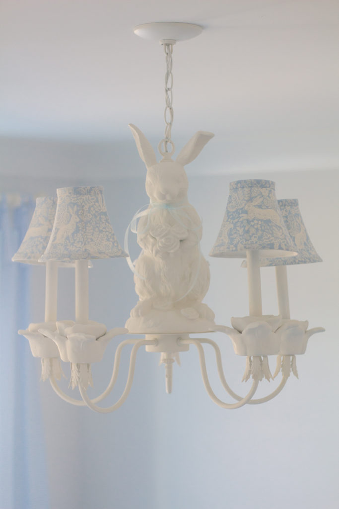 traditional blue and white nursery bunny rabbit chandelier