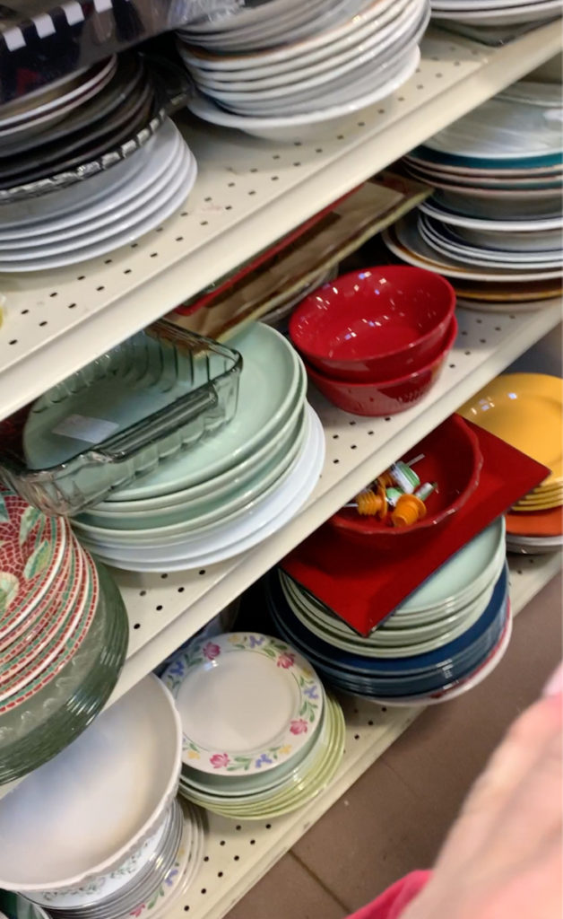 thrift store plates and housewares department