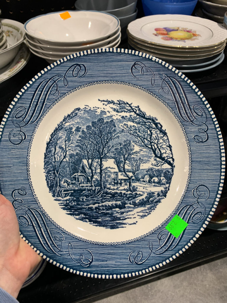 thrift store blue and white currier and ives