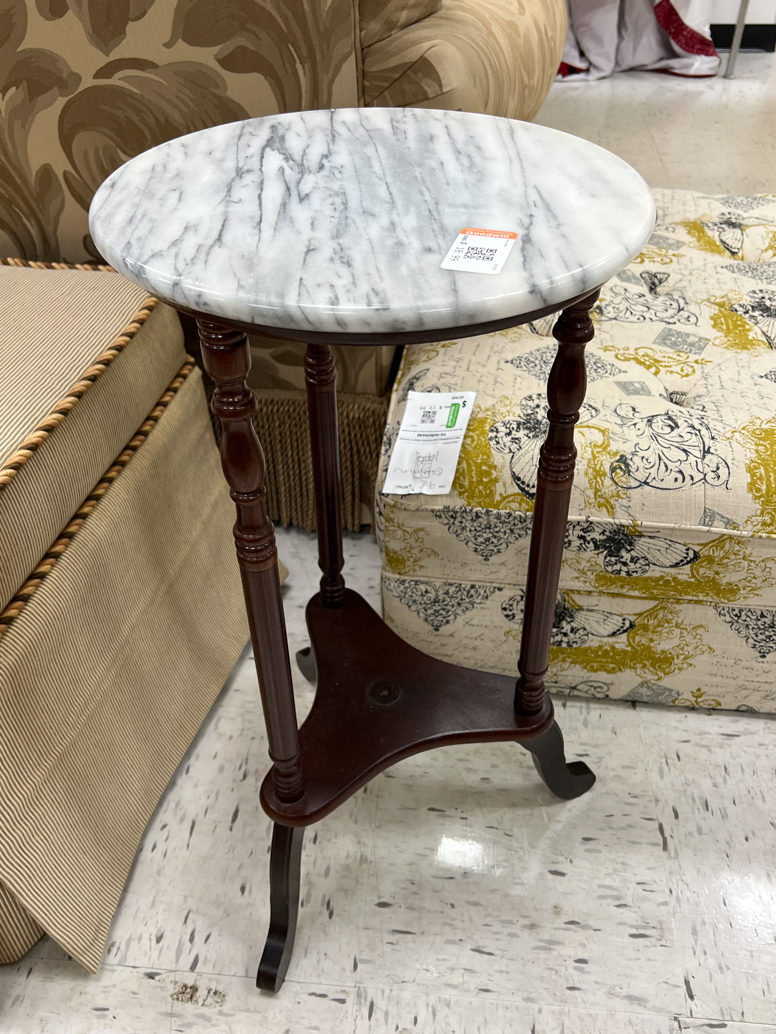 thrift store table with marble top