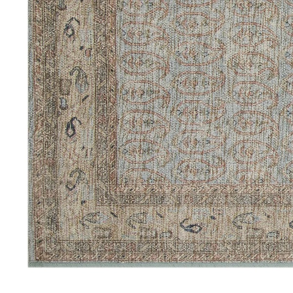 tan and blue paisley washable affordable rugs that look expensive