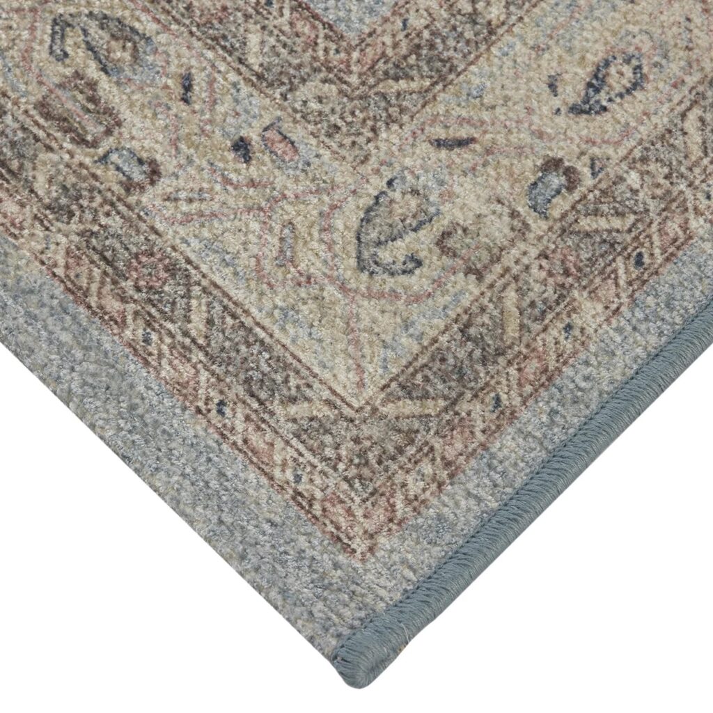 tan and blue paisley washable affordable rugs that look expensive