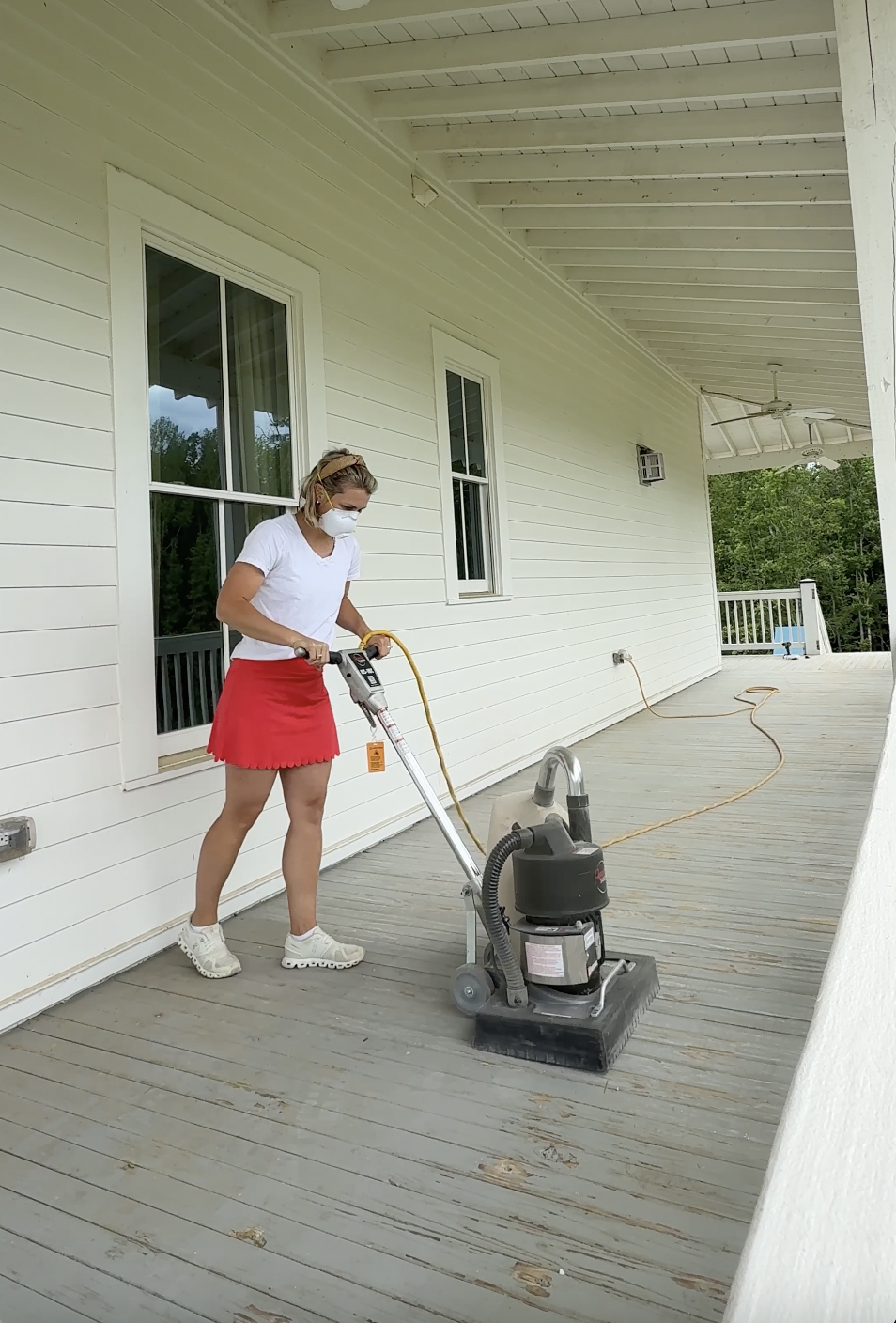 using a floor sander to paint or stain a porch floor